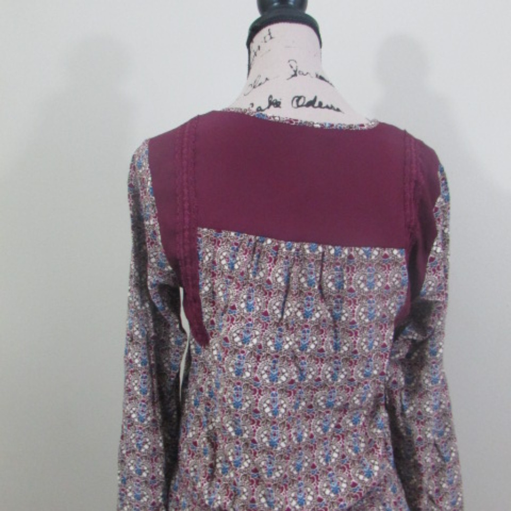 Daniel Rainn Blouse Boho Small Burgundy Print - Picture 7 of 8